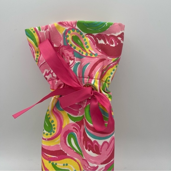 LILLY PULITZER Wine Tote ALL NIGHTER Pink Flaming Gold Logo Hostess Party Gift - Picture 2 of 7